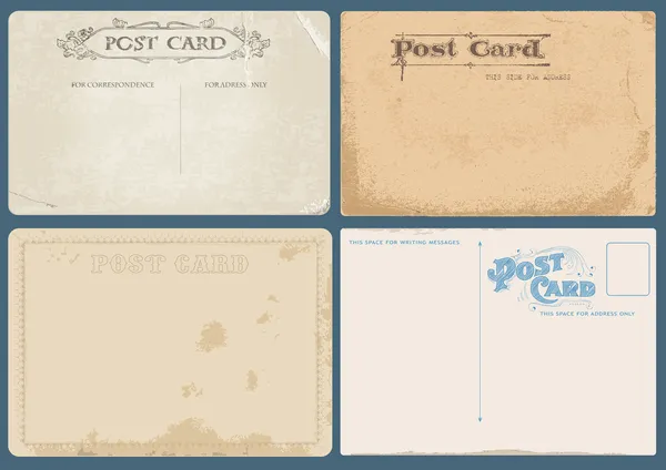 Jeu de cartes postales anciennes en vecteur avec timbres postaux — Image vectorielle