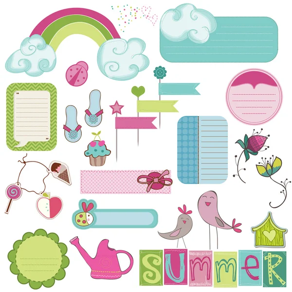 Elementos de diseño de verano para álbum de recortes, tarjeta, invitación — Vector de stock