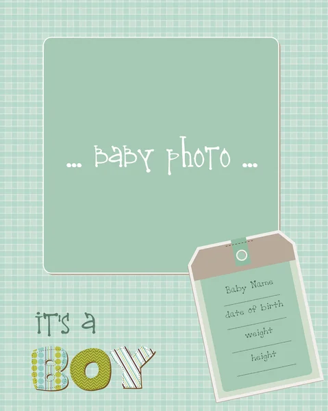 Baby boy příjezdu kartu s fotorámeček ve vektoru — Stockový vektor