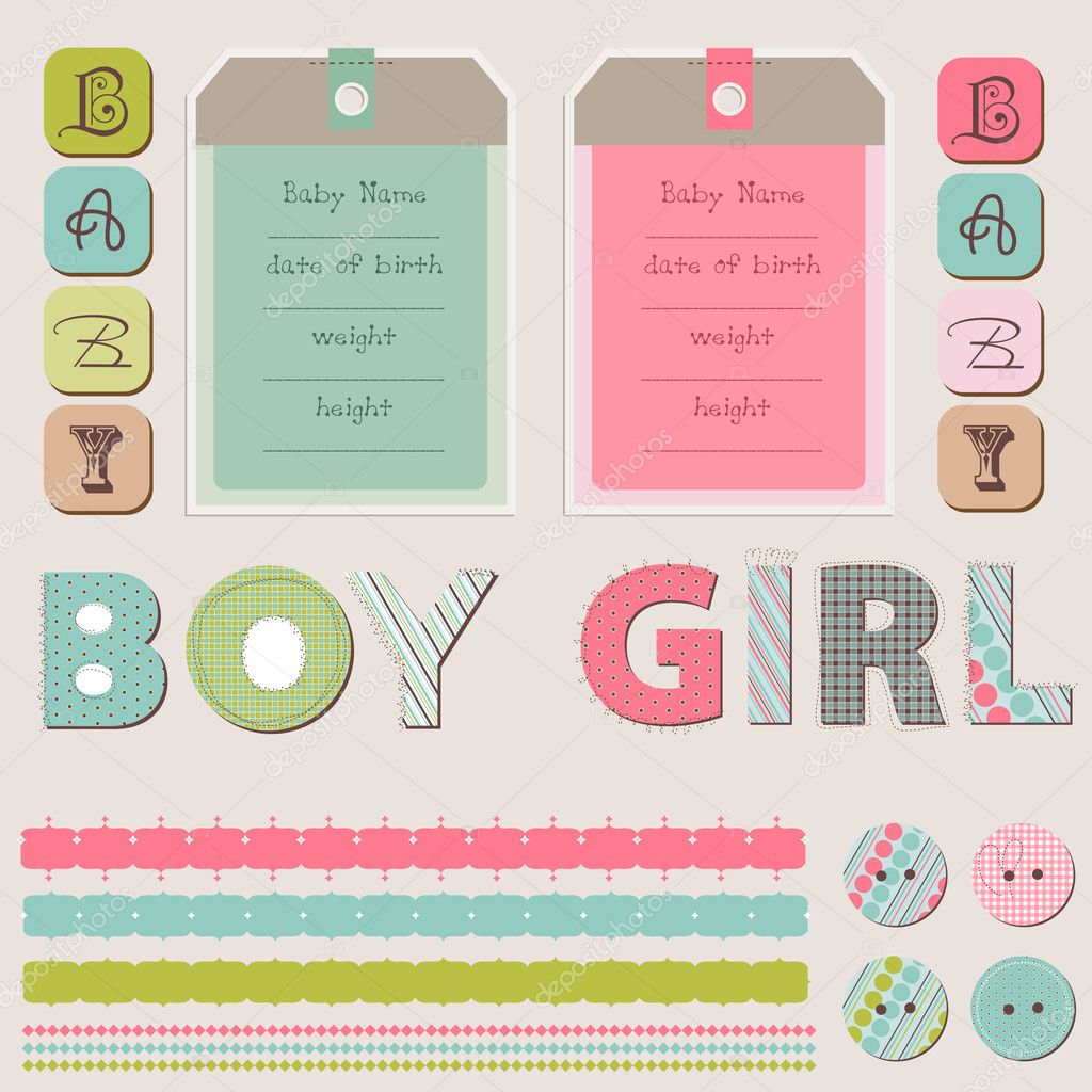 Scrapbook Baby Girl and Boy Set Stock Vector by ©woodhouse 6071391