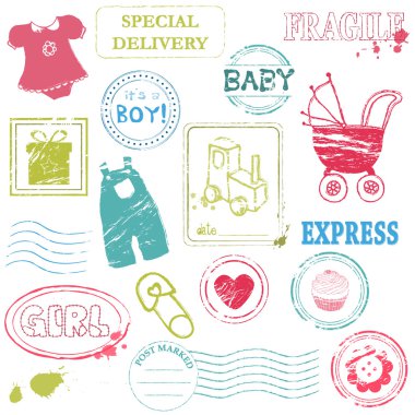 Baby Vector stamp collection in color clipart