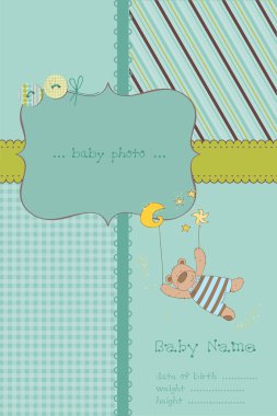 Baby Boy Arrival Card with Photo Frame and place for your text i clipart