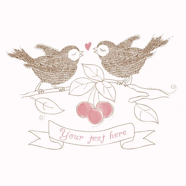 鳥の愛 - あなたのテキストの場所と美しいカード — ストックベクタ