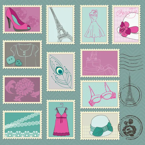 Collezione di francobolli di moda - per il tuo design e scrapbook — Vettoriale Stock