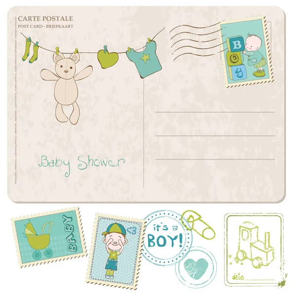 Carte de douche bébé avec jeu de timbres — Image vectorielle