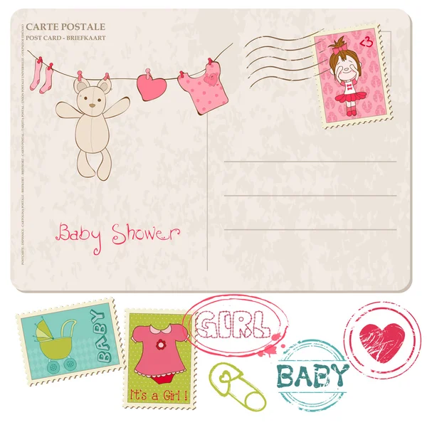 Babyduschkarte mit einem Satz Briefmarken — Stockvektor