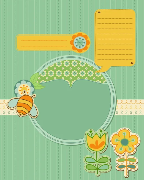 Baby kort med bee och blommor - för scrapbook och design — Stock vektor