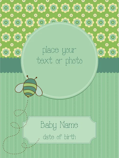 Cartão de chegada do bebê com moldura de foto — Vetor de Stock