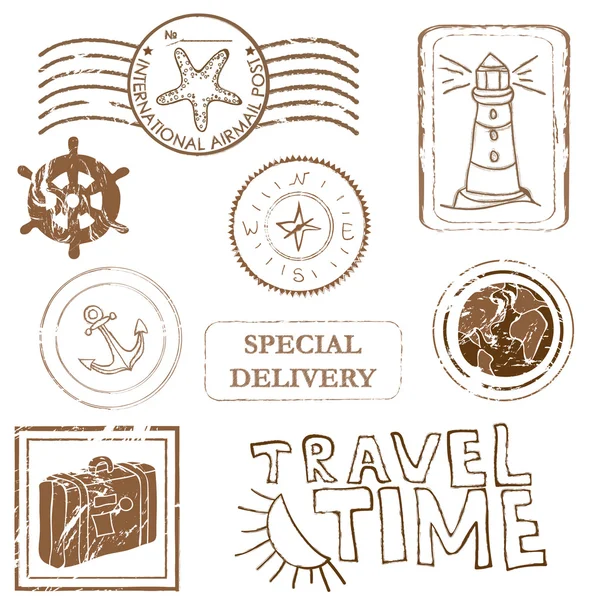 Éléments de la mer - Collection de timbres en caoutchouc vectoriel — Image vectorielle