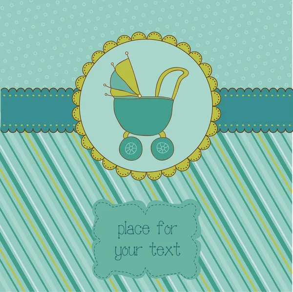 Baby Boy Arrival Card with Photo Frame and place for your text i — Stock Vector
