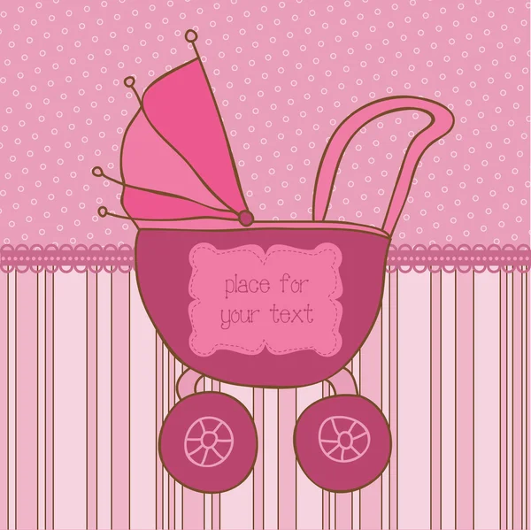 Baby flicka ankomst-kort med foto stomme och plats för din text — Stock vektor