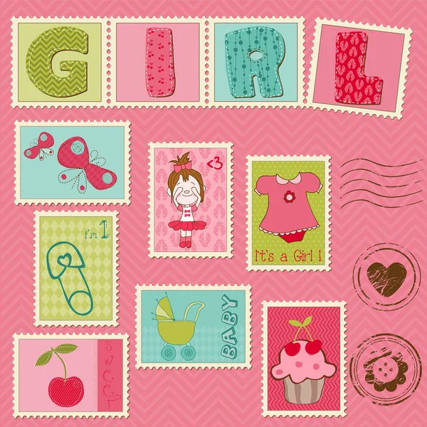 Baby Girl Postage Stamps — Stock Vector