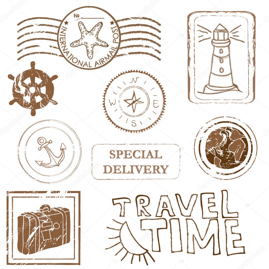 Sea elements - Vector rubber stamp collection