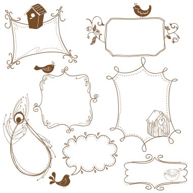 Sweet Doodle Frames with Birds and Bird Houses clipart