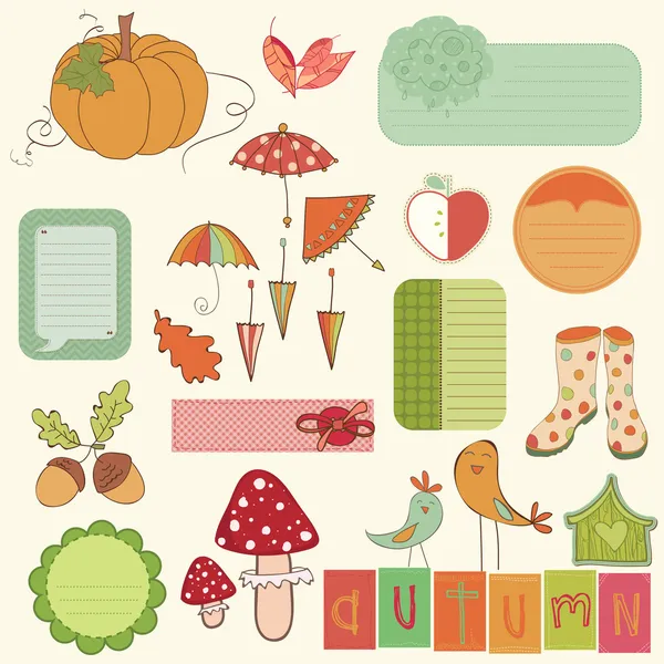 Set de elementos lindos de otoño - para álbumes de recortes, diseño, invitación, gr — Archivo Imágenes Vectoriales