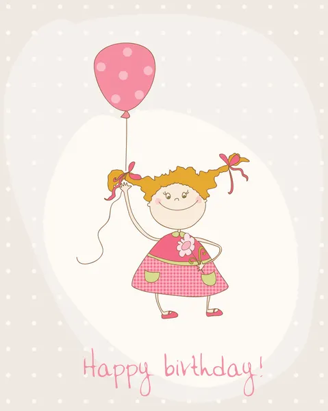 Greeting Birthday Card with Cute Girl — Stock Vector