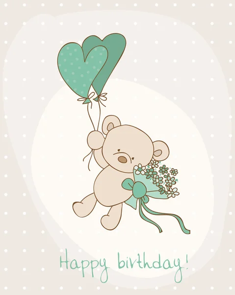 Cartão de aniversário de saudação com urso bonito — Vetor de Stock
