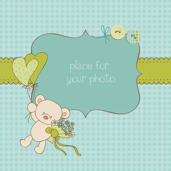 Fotoğraf çerçevesi ve metin için yer bebek tebrik kartı — Stok Vektör