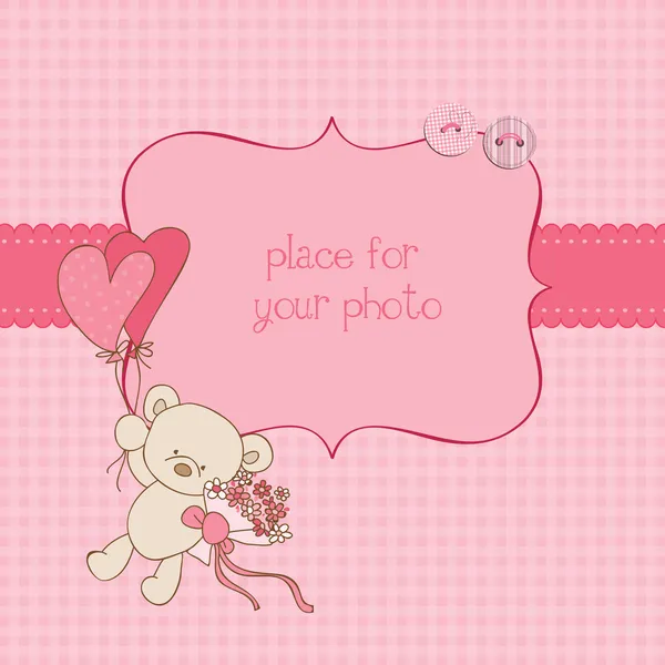 Cartão de saudação do bebê com moldura de foto e lugar para o seu texto —  Vetores de Stock