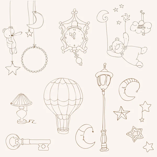 Sweet Dreams - Elementos de diseño para álbumes de recortes para bebés — Archivo Imágenes Vectoriales