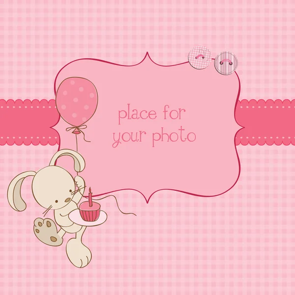 Cartão de saudação do bebê com moldura de foto e lugar para o seu texto — Vetor de Stock