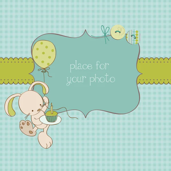 Tarjeta de felicitación para bebés con marco fotográfico y lugar para su texto — Vector de stock