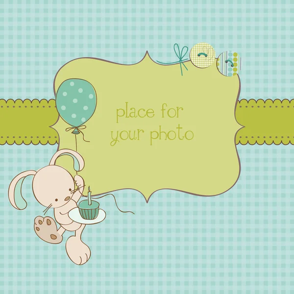 Cartão de saudação do bebê com moldura de foto e lugar para o seu texto —  Vetores de Stock