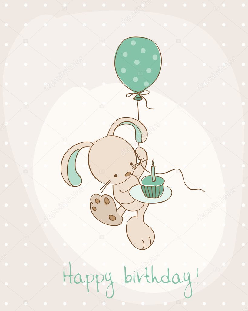 Greeting Birthday Card with Cute Bunny