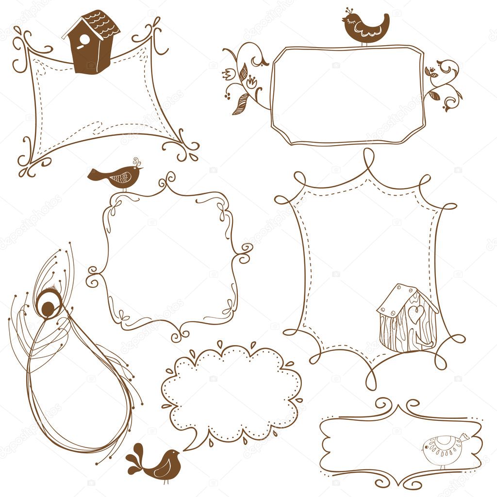 Sweet Doodle Frames with Birds and Bird Houses