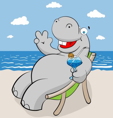 Hippo on the beach clipart