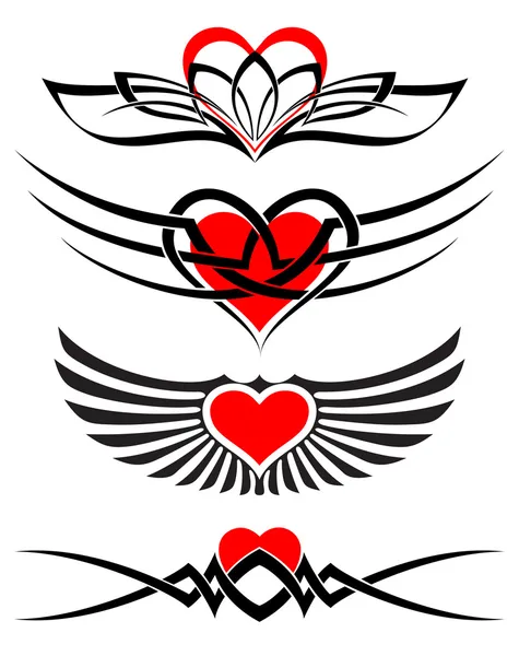 Татуировка любви накладывает векторные сердца и свитки — стоковый вектор