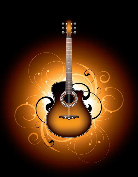 Abstrait floral avec guitare — Image vectorielle