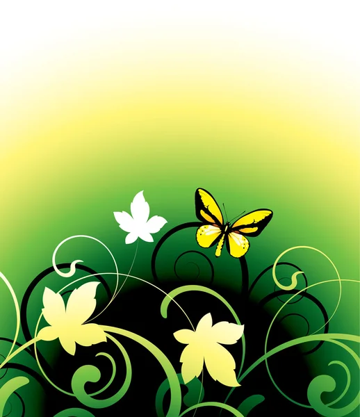 Butterfly on a floral background — Stock Vector