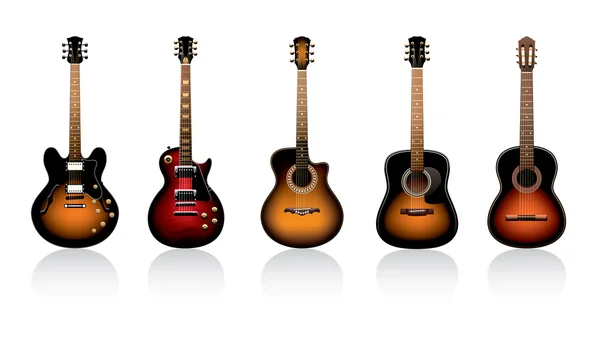Group of beautiful guitars — Stock Vector