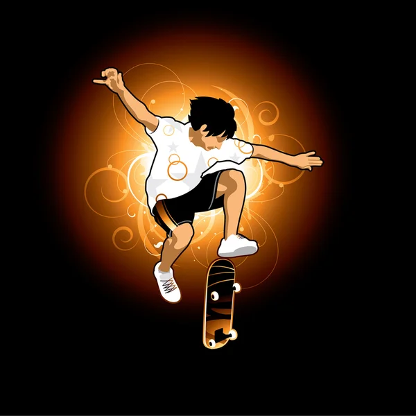 Silhouette of a skateboarder in air Stock Illustration