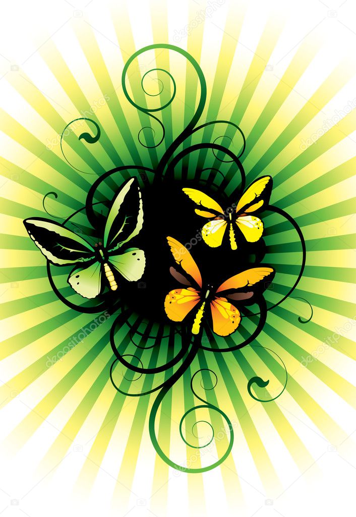 lepidopterans on a floral background