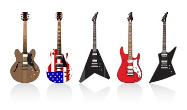 Five beautiful electric guitars clipart