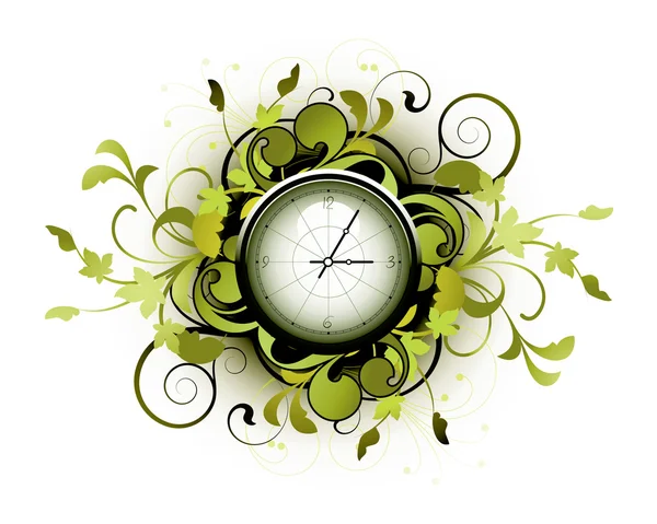 Floral ρολόι με διακοσμητικά στοιχεία — Διανυσματικό Αρχείο