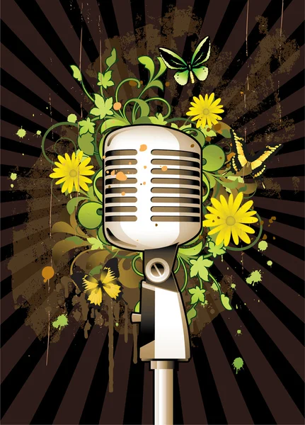 Floral abstract with microphone — Stock Vector