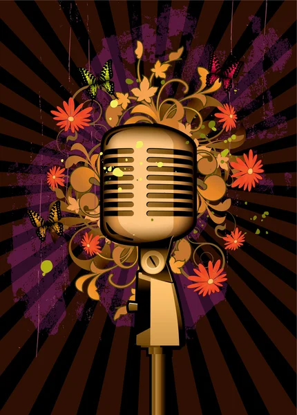 Floral abstract with microphone — Stock Vector