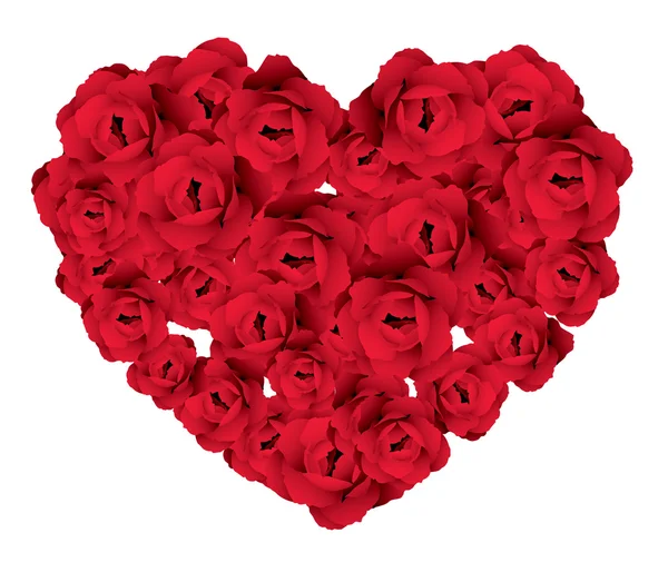 Красивое сердце было украшено красными розами — стоковый вектор
