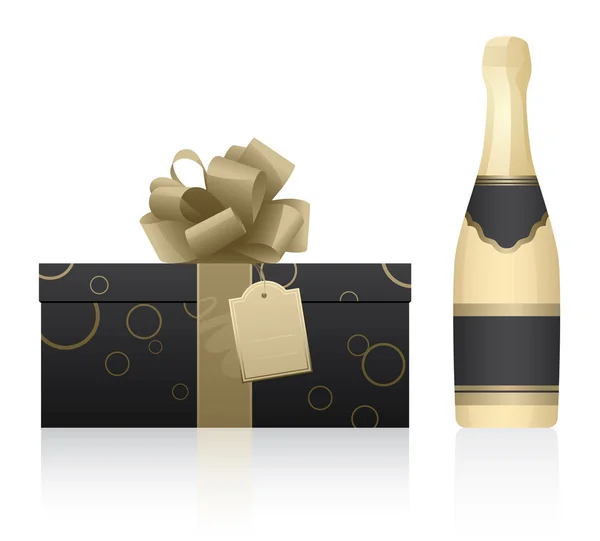 Красивый подарок и бутылка шампанского — стоковый вектор