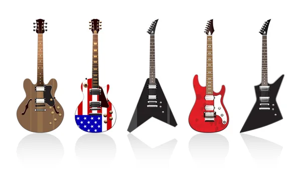 Five beautiful electric guitars — Stock Vector