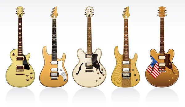 Cinco guitarras elétricas — Vetor de Stock