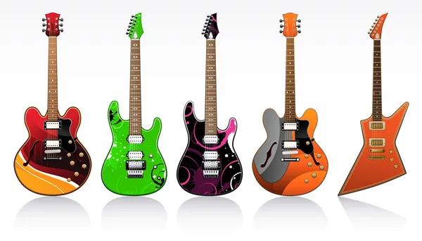 Vijf elektrische gitaren — Stockvector