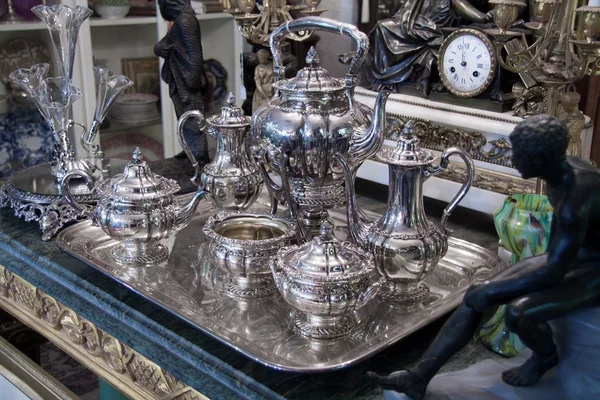 Set de té de plata antigua — Foto de Stock
