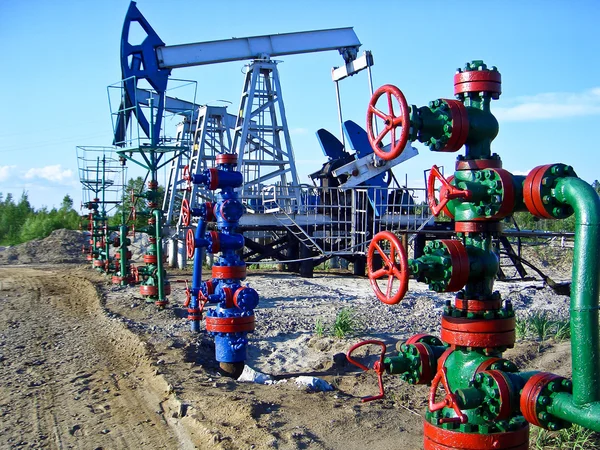 stock image Oil pumps in Surgut, Russia. Oil industry equipment