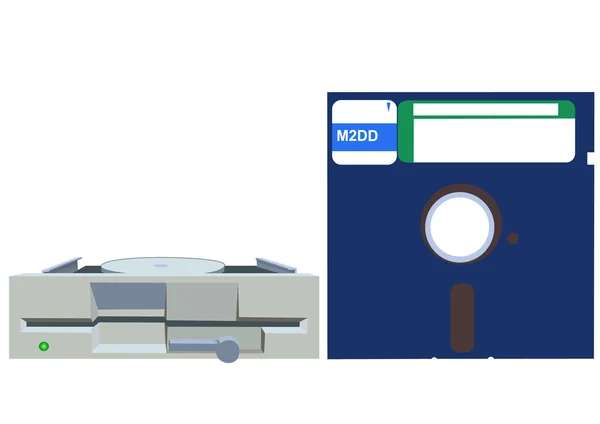 Old Floppy Drive and Floppy Disc — стоковый вектор