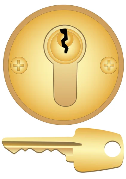 Buraco de fechadura dourado e chave —  Vetores de Stock