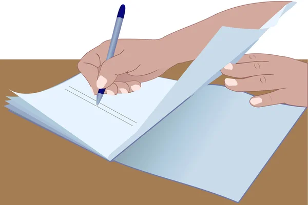 Händerna underteckna dokumentet — Stock vektor